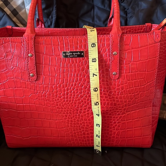Red Kate Spade Pebbled Leather Satchel Handbag - Picture 11 of 14